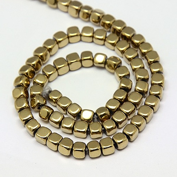 

PandaHall Electroplate Non-magnetic Synthetic Hematite Beads Strands, Cube, Grade A, Golden Plated, 2x2x2mm, Hole: 0.6mm, about...
