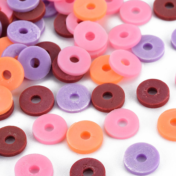 

PandaHall 4 Colors Handmade Polymer Clay Beads, Heishi Beads, Disc/Flat Round, Pearl Pink & Dark Orange & Brown & Lilac, 8x0.5~1.5mm, Hole...