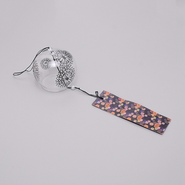 

PandaHall Japanese Round Painting Glass Wind Chimes, with Polyester Cord, Plastic Beads, Rectangle Paper Card, Floral Pattern, 400mm Glass..., Black