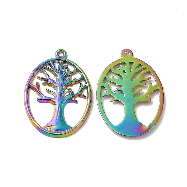 

PandaHall Ion Plating(IP) 304 Stainless Steel Pendants, Oval with Tree of Life Charm, Rainbow Color, 25x18x1mm, Hole: 1.2mm 304 Stainless...