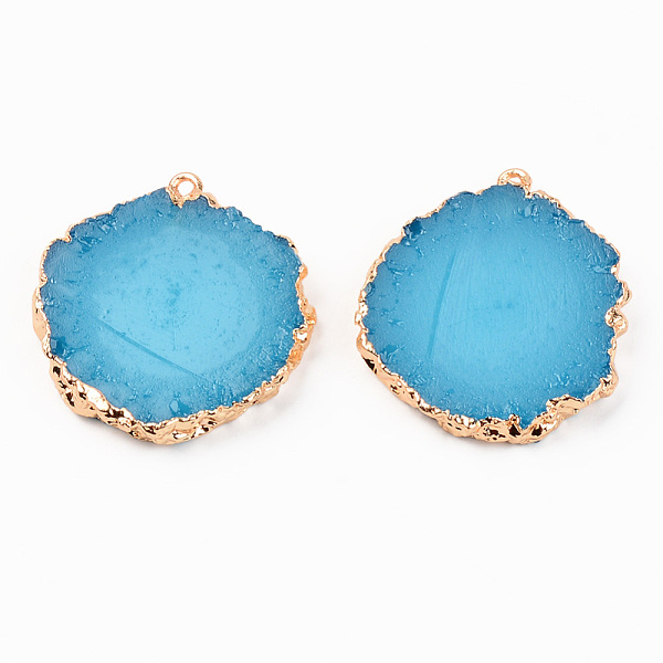 

PandaHall Resin Pendants, with Edge Light Gold Plated Iron Loops, Flat Round, Dodger Blue, 35x31~32x4.5mm, Hole: 1.6mm Iron+Resin Flat Round...
