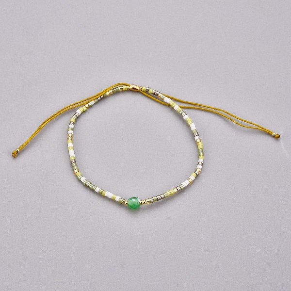 

PandaHall Adjustable Natural Agate Braided Bead Bracelets, with Nylon Cord and Seed Beads/Heishi Beads, 4.3~7.95cm, 1.5mm Natural Agate Gold