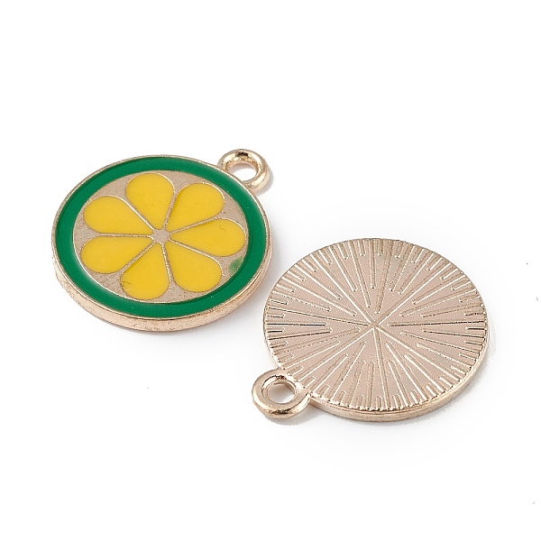 

PandaHall Light Gold Tone Alloy Enamel Pendants, Lemon Slice Charm, Green, 17.5x15x1.5mm, Hole: 2mm Alloy+Enamel Fruit Green