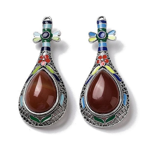 

PandaHall Tibetan Style Alloy Brooches, with Natural Red Agate and Eneml, Antique Silver, 66x27.5x18mm, Hole: 8.4x4.2mm Red Agate Teardrop