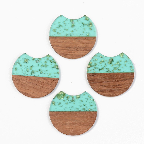 

PandaHall Transparent Resin & Walnut Wood Pendants, with Gold Foil, Gap Flat Round, Pale Turquoise, 34x36.5x3mm, Hole: 2mm Resin+Wood Flat..., Cyan