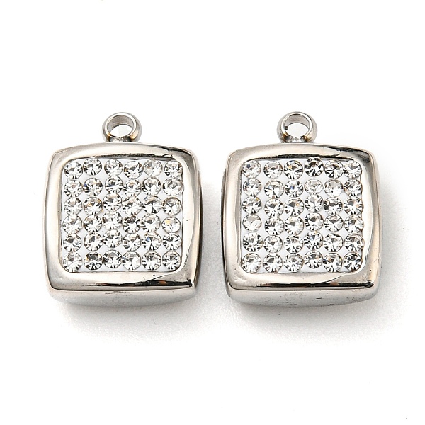 

PandaHall 304 Stainless Steel Pendants, with Crystal Rhinestone, Square Charm, Stainless Steel Color, 12x9.5x4.5mm, Hole: 1.4mm Stainless..., Clear