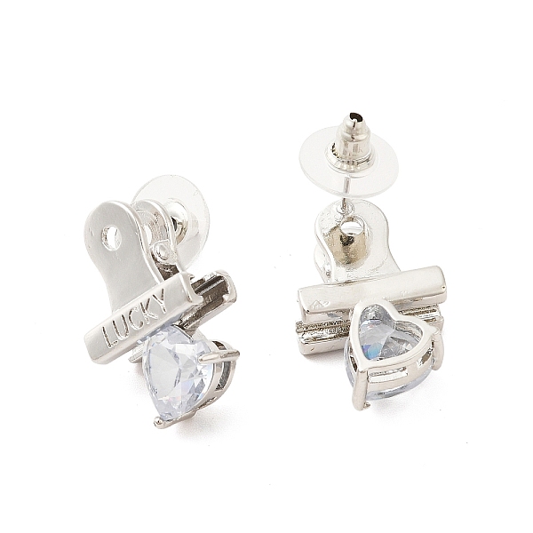 

PandaHall Clear Cubic Zirconia Heart Clasp Stud Earring with 925 Sterling Silver Pins, Brass Jewelry for Women, Platinum, 23x15mm, Pin...