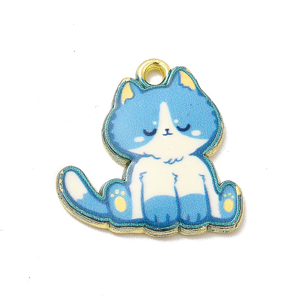 

PandaHall Printed Alloy Pendants, Cat Charm, Light Gold, Light Sky Blue, 20x20x2mm, Hole: 2mm Alloy Cat Shape