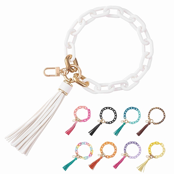 

PandaHall Chain Link Wristlet Keychain, Acrylic Bracelet Tassel Keychain, with Alloy Findings, White, 29cm Acrylic Others White
