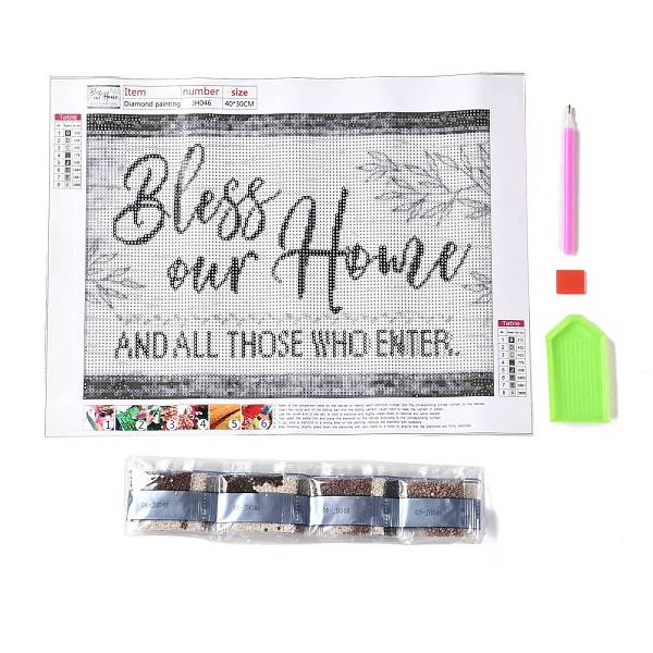 PandaHall 5D DIY Diamond Painting Family Theme Canvas Kits, Word Bless our Home AND ALL THOSE WHO ENTER, with Resin Rhinestones, Diamond...