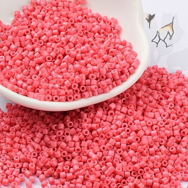 

PandaHall Baking Paint Glass Seed Beads, Cylinder, Salmon, 2x1.5mm, Hole: 1mm, about 50398pcs/pound Glass Red