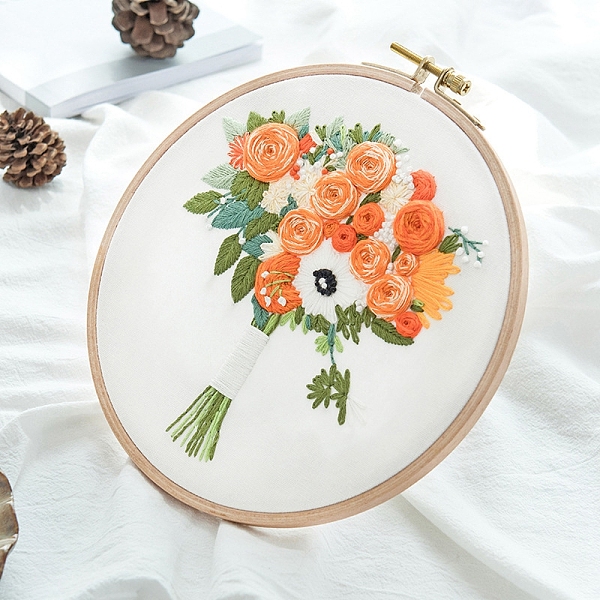 

PandaHall Flower Bouquet Pattern 3D Embroidery Starter Kits, including Embroidery Fabric & Thread, Needle, Instruction Sheet, Orange...