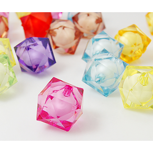 

PandaHall Mixed Color Transparent Acrylic Faceted Cube Beads, Bead in Bead, Dyed, 16x16x15mm, Hole:2mm Acrylic Cube Multicolor