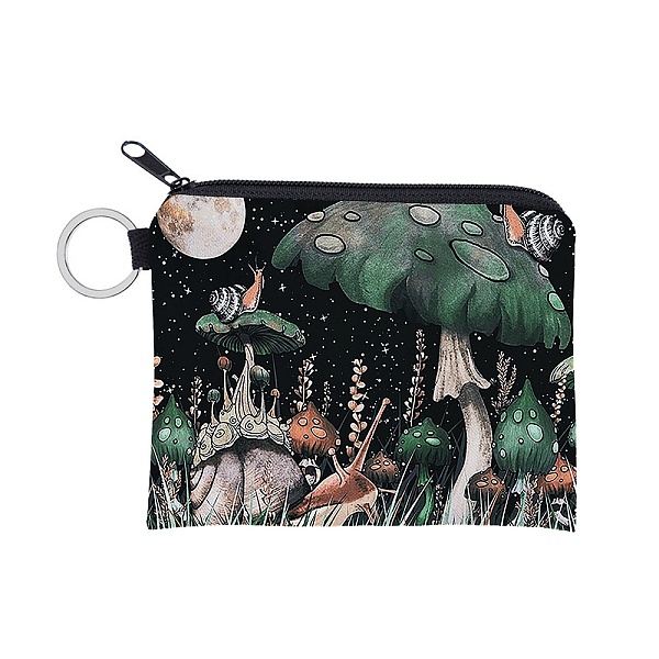 

PandaHall Polyester Zip Pouches, Change Purse, Rectangle with Mushroom Pattern, Black, 9.3x11.3cm Polyester Mushroom Black