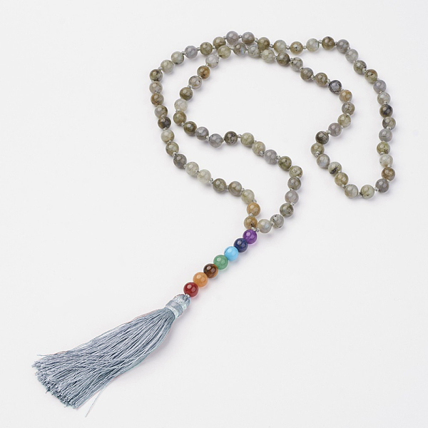 

PandaHall Labradorite Beaded and Gemstone Beaded Necklaces, with Tassel Pendants, 32.87 inch(835mm) Labradorite
