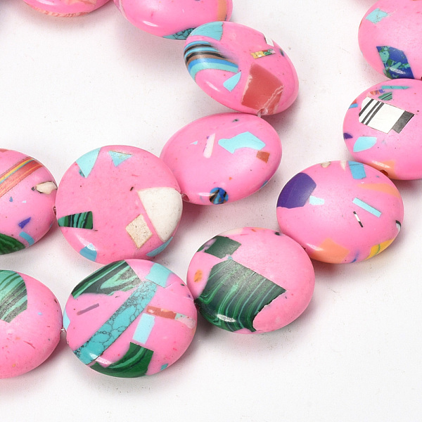 

PandaHall Synthetic Turquoise Beads Strands, Dyed, Flat Round, Pearl Pink, 20x6~7mm, Hole: 1.5mm, about 20pcs/strand, 15.7 inch Synthetic...