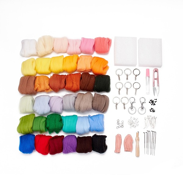 PandaHall DIY Needle Felting Tools Set, with Iron Needles, Foam Chassis, Leather Figerstalls, Keychain Clasps, Open Jump Rings, Eye Pins...