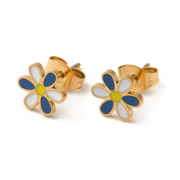 

PandaHall Ion Plating(IP) 304 Stainless Steel Stud Earrings with Colorful Enamel, Flower Shape, Real 18K Gold Plated, 8x7.5mm 304 Stainless..., Multicolor