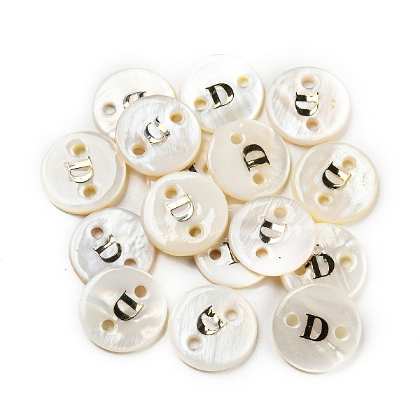 

PandaHall Freshwater Shell Buttons, Flat Round , Letter D, 12x2mm, Hole: 1.6mm Shell Letter D