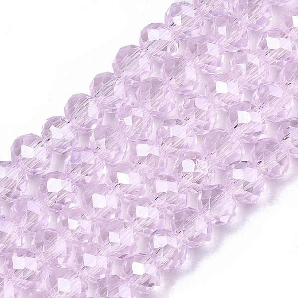 

PandaHall Electroplate Glass Beads Strands, Pearl Luster Plated, Faceted, Rondelle, Pearl Pink, 6x5mm, Hole: 1mm, about 85~88pcs/strand...