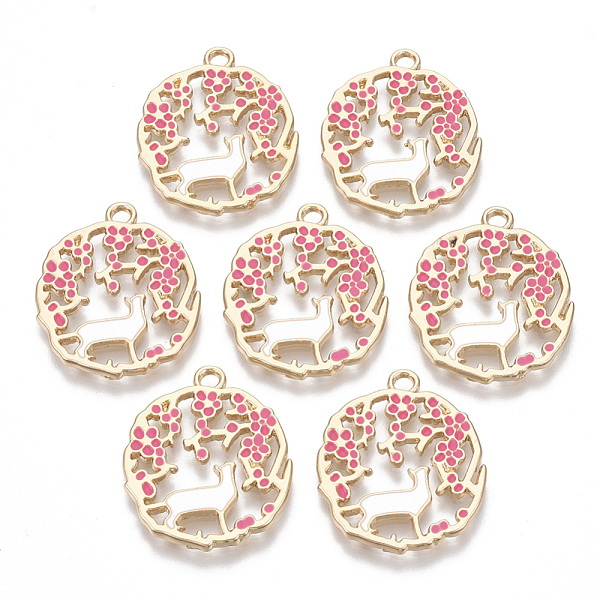 

PandaHall Alloy Pendants, with Enamel, Plum Blossom Branch with Cat Shape, Golden, Hot Pink, 25.5x22x1.5mm, Hole: 2mm Alloy+Enamel Flower...