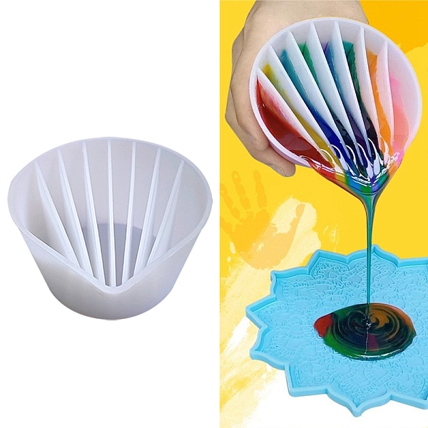 

PandaHall Reusable Split Cup for Paint Pouring, Silicone Cups for Resin Mixing, 8 Dividers, Shell Shape, White, 108.5x92x55mm, Inner...