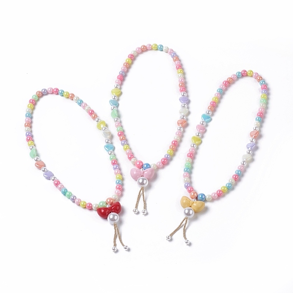 

PandaHall Kids Acrylic Pendant Necklaces, with Glass Seed Beads, Round & Bowknot, Mixed Color, 17.91 inch(45.5 cm) Acrylic Multicolor