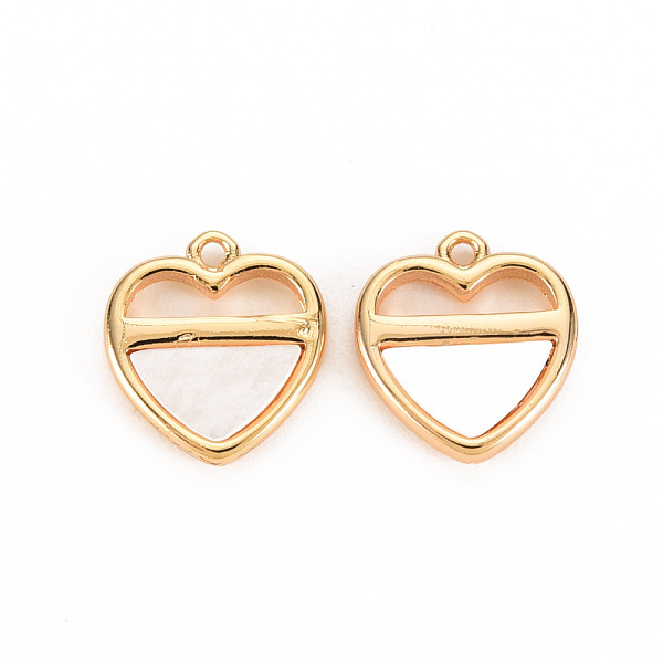 

PandaHall Natural Shell Charms, with Brass Findings, Nickel Free, Heart, Real 18K Gold Plated, 11x10.5x2mm, Hole: 1mm Shell Heart