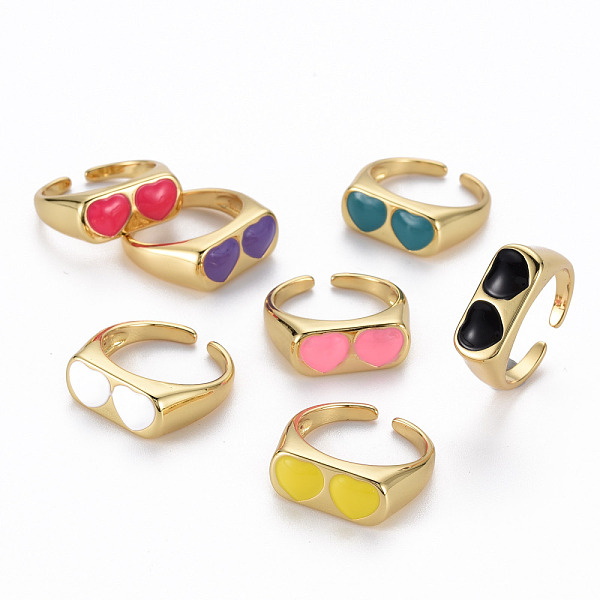 

PandaHall Brass Enamel Cuff Rings, Open Rings, Nickel Free, Glasses, Real 16K Gold Plated, Mixed Color, US Size 7 1/4(17.5mm) Brass..., Multicolor