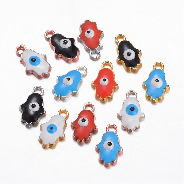

PandaHall Alloy Enamel Charms, Hamsa Hand/Hand of Fatima/Hand of Miriam with Evil Eye, Mixed Color, 12.5x7.5x3mm, Hole: 1mm Alloy+Enamel..., Multicolor