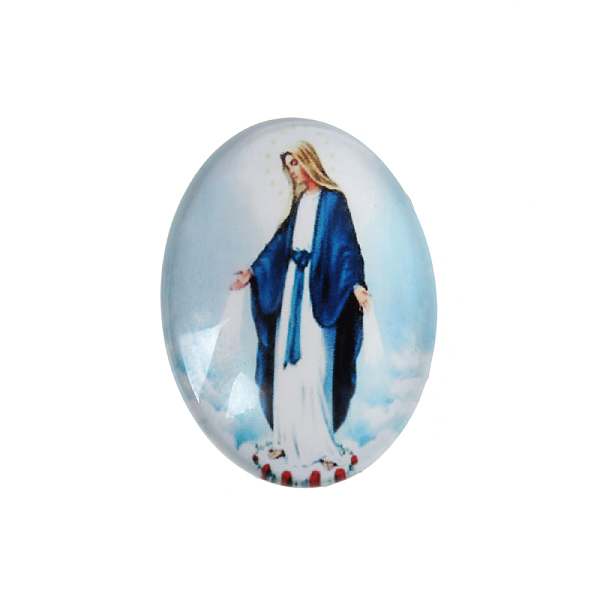

PandaHall Printed Glass Oval Cabochons, Jesus and the Virgin Theme, Colorful, 30x22x6mm Glass Oval
