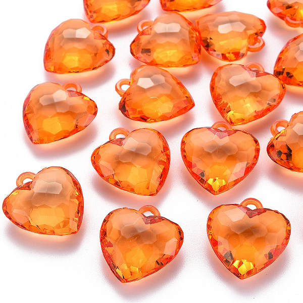 

PandaHall Transparent Acrylic Pendants, Faceted, Heart, Coral, 31.5x29x12.5mm, Hole: 4mm, about 90pcs/500g Acrylic Heart Red