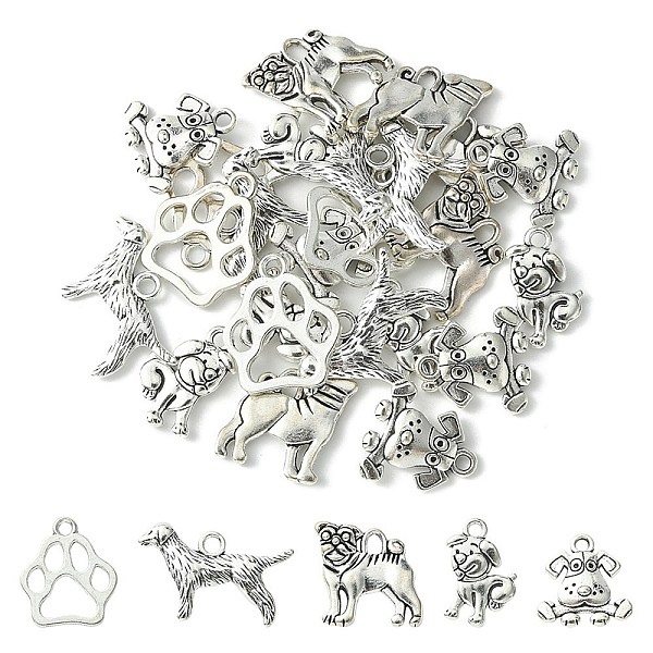 

PandaHall 25Pcs 5 Style Tibetan Style Puppy Pendants, Dog, Antique Silver, 16~23x11~17x1.5~3.5mm, Hole: 1~2mm, 5pcs/style Alloy Dog