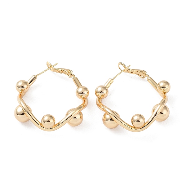 

PandaHall Brass Round Beaded Rhombus Hoop Earrings, with 925 Sterling Silver Pins for Women, Golden, 33x34x10mm Brass Rhombus