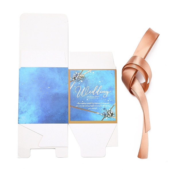 

PandaHall Square Fold Paper Candy Boxes, with Ribbon & Word, for Bakery and Baby Shower Gift Packaging, Royal Blue, Finished Product...