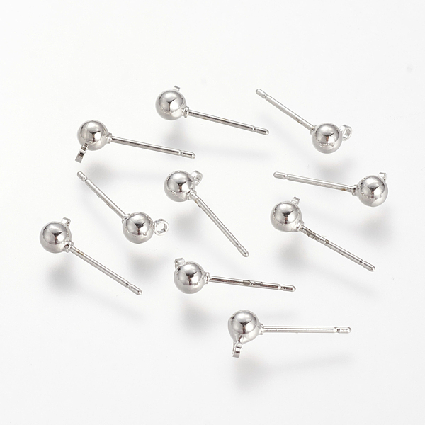 

PandaHall Brass Stud Earring Findings, with Loop, Nickel Free, Real Platinum Plated, 6x4mm, Hole: 1mm, pin: 0.8mm Brass Others