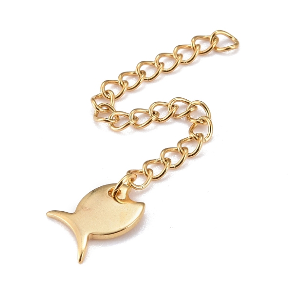 

PandaHall 304 Stainless Steel Chain Extender, Curb Chain, with 202 Stainless Steel Charms, Fish, Golden, 63mm, Link: 3.7x3x0.5mm, Fish...