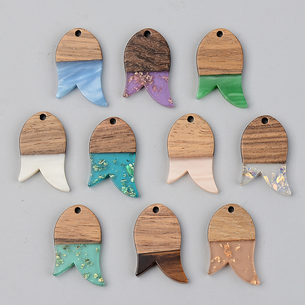 

PandaHall Resin & Walnut Wood Pendants, Fish, Mixed Color, 28x18x3mm, Hole: 2mm Resin+Wood Fish Multicolor