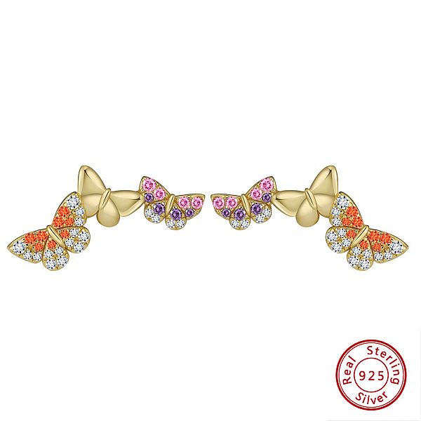 

PandaHall 925 Sterling Silver Micro Pave Cubic Zirconia Stud Earrings, Butterfly, Colorful, Real 14K Gold Plated, 23x11mm Sterling Silver...