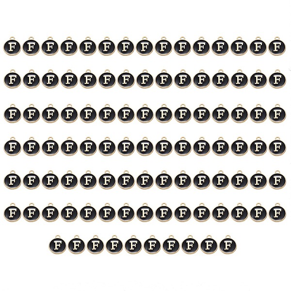 

PandaHall Golden Plated Enamel Alloy Charms, Enamelled Sequins, Flat Round, Black, Letter.F, 14x12x2mm, Hole: 1.5mm, 100pcs/Box Alloy+Enamel...