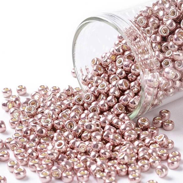 PandaHall TOHO Round Seed Beads, Japanese Seed Beads, (552) Subtle Pink Metallic, 8/0, 3mm, Hole: 1mm, about 10000pcs/pound Glass Pink