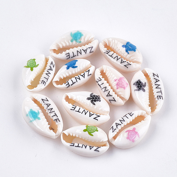 

PandaHall Printed Cowrie Shell Beads, No Hole/Undrilled, Sea Turtle & ZANTE Pattern, Mixed Color, 18~21x11~14x6~8mm Cowrie Shell Others..., Multicolor