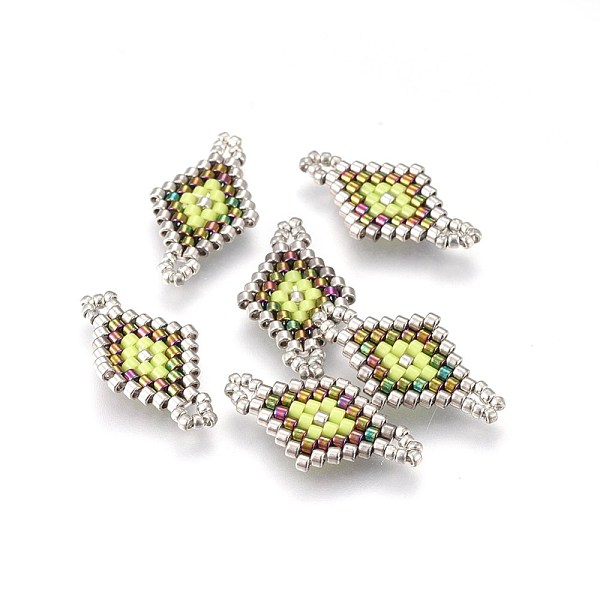 

PandaHall MIYUKI & TOHO Handmade Japanese Seed Beads Links, Loom Pattern, Rhombus, Dark Khaki, 21.5~22x12x1.7mm, Hole: 2mm Glass Rhombus..., Yellow