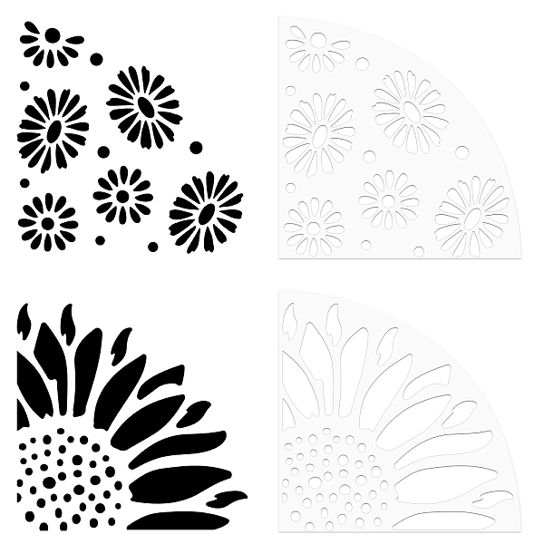 PandaHall CRASPIRE 2Pcs 2 Style Custom Acrylic Tie-Dye Template, Painting Supplies, Fan Shaped, Flower Pattern, 20x20x0.25cm, 1pc/style...