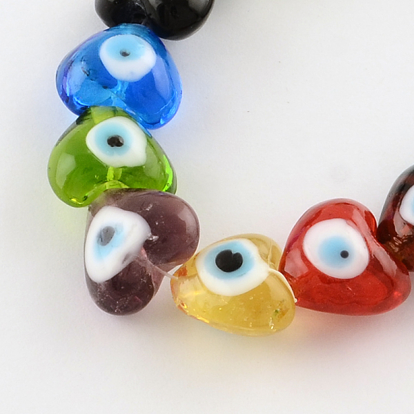 

PandaHall Heart Evil Eye Lampwork Bead Strands, Mixed Color, 13~15x15x9mm, Hole: 2mm, about 24pcs/strand, 11.4 inch Lampwork Evil Eye..., Multicolor