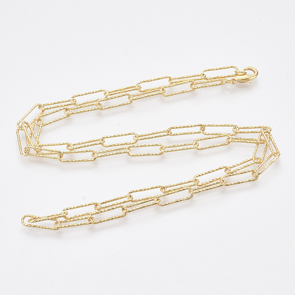 

PandaHall Brass Textured Paperclip Chain Necklace Making, with Lobster Claw Clasps, Real 18K Gold Plated, 24.01 inch(61cm)), Link...