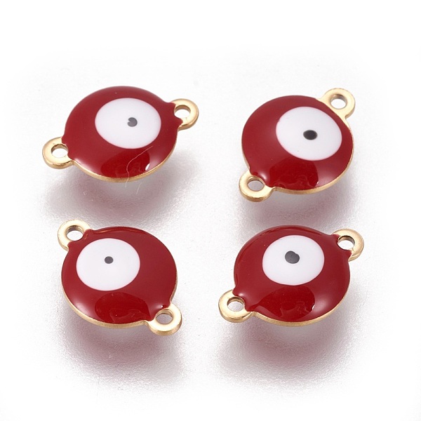 

PandaHall Ion Plating(IP) 304 Stainless Steel Enamel Links connectors, Flat Round with Evil Eye, Golden, FireBrick, 14.5x10x4.5mm, Hole..., Red