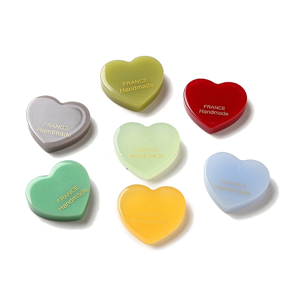 

PandaHall Acrylic Cabochons, Heart with Word France Handmade, Mixed Color, 20.5x22.5x5.5mm Acrylic Heart Multicolor