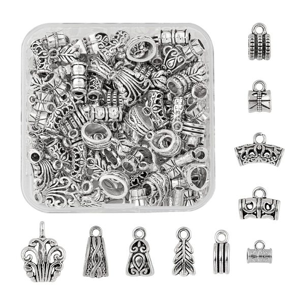 

PandaHall Tibetan Style Zinc Alloy Tube Bails, Loop Bails, Mixed Shapes, Antique Silver, 143pcs/box Alloy Mixed Shapes