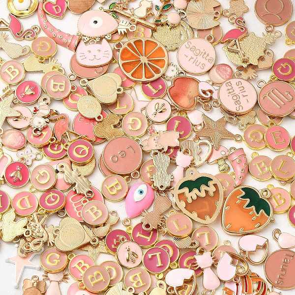 

PandaHall Alloy Enamel Pendants, Mixed Shape, Mixed Metal Color, Pink, 8~40x4.5~30.5x1~5mm, Hole:0.8~3mm Alloy+Enamel Mixed Shapes Pink